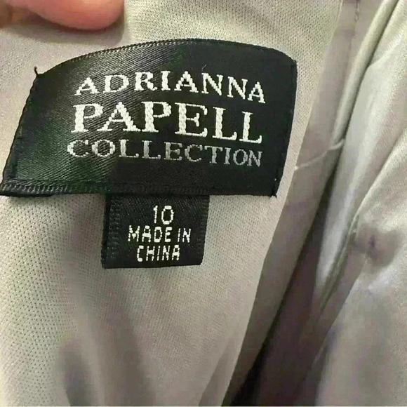 Adrianna Papell Gray Ruched 10 Formal One Sleeve Dress Sequin Mother of Bride - Picture 8 of 10